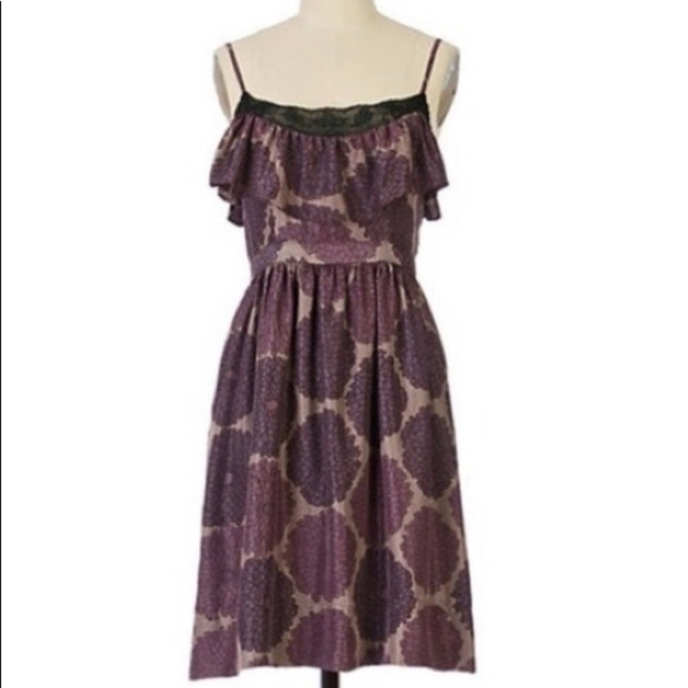 lil Anthropologie Silk Purple Floral Dress 8